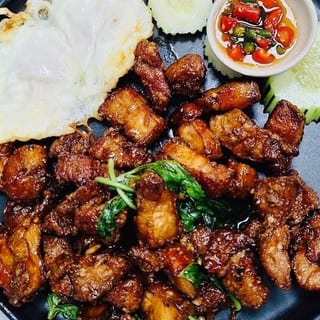 P59 Pad Ka Prao Crispy Pork Belly